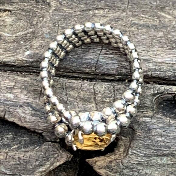 Michael Dawkings Ring Sterling Silver Caviar Bead w/ Yellow Sapp. Center Size 9 - Picture 3 of 8